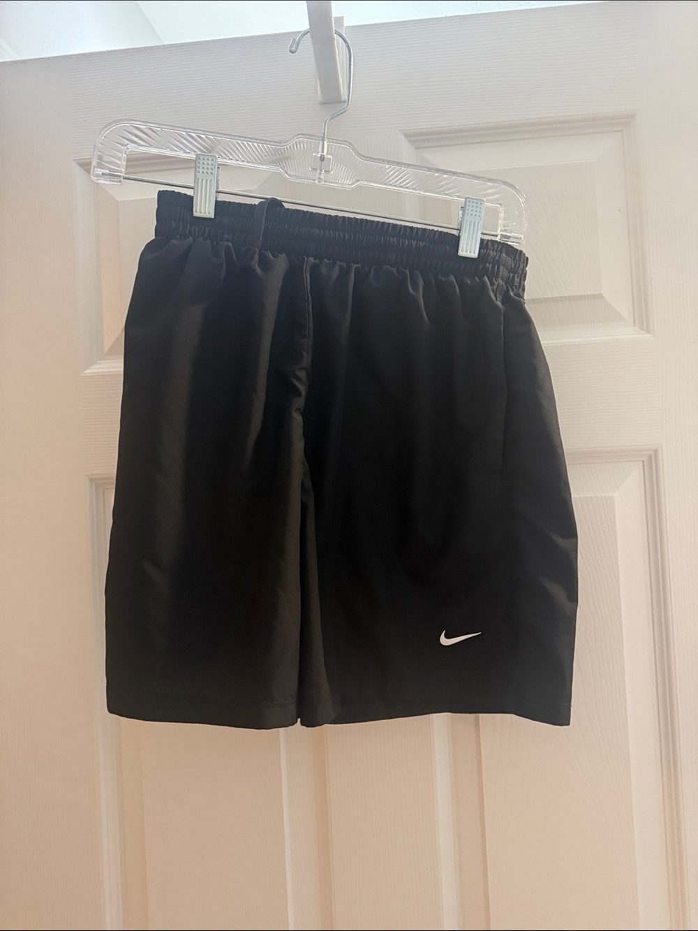 Nike Boys Black Athletic Training Shorts with White Swoosh